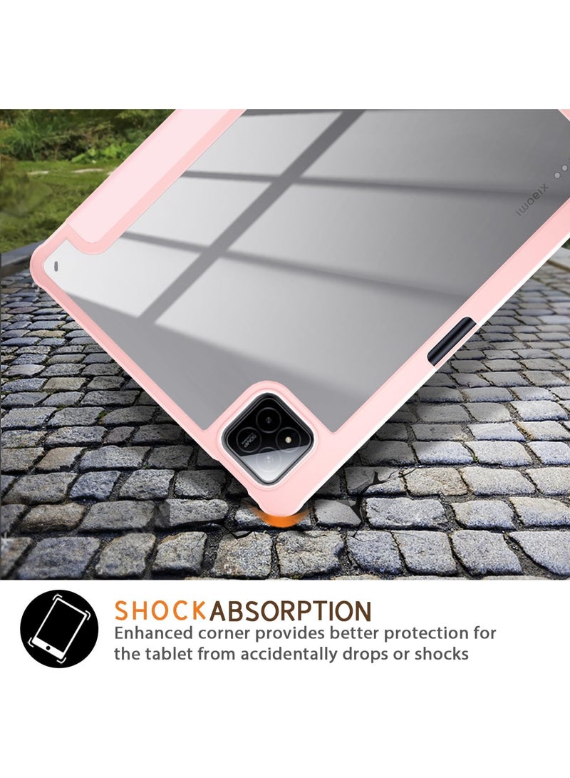 إيفو جراب متوافق مع جهاز Xiaomi Pad 7/7 Pro 11.2 بوصة (إصدار 2024)، غطاء ثلاثي الطي نحيف مقاوم للصدمات مع غطاء خلفي شفاف صلب وحامل قلم، غطاء ذكي بخاصية التشغيل/الإيقاف التلقائي، لون وردي - Image 2