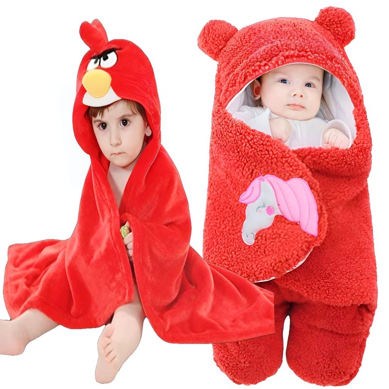BRANDONN Baby Blankets New Born Combo Pack of Hooded Wrapper Sleeping Bag and Baby Bath Towel for 06 Months Baby Boys and Baby Girls Pack of 2 - Image 1