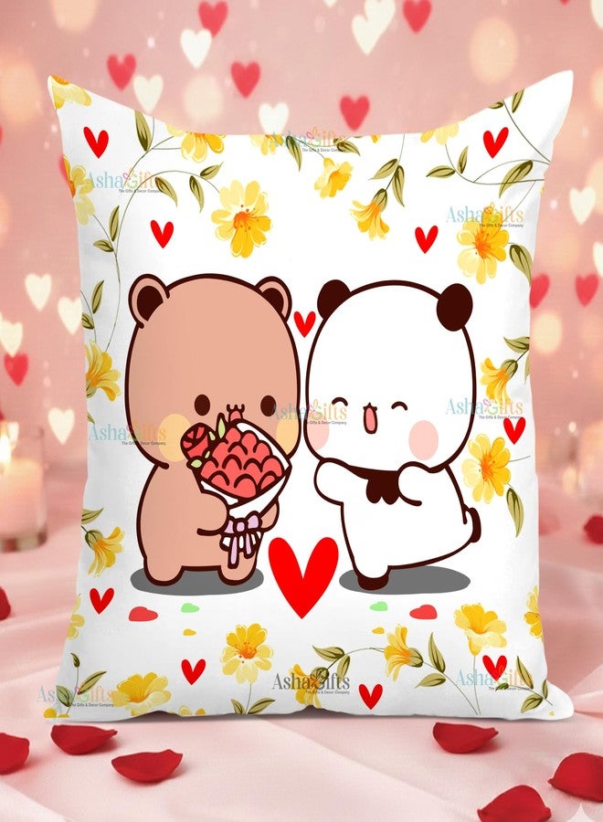 AshaGifts Bubu Dudu Cushion Love Gifts for Birthday|Anniversary for Wife Cushion Cover with Filler Keychain and Mini Card Couple AT-90 - Image 2