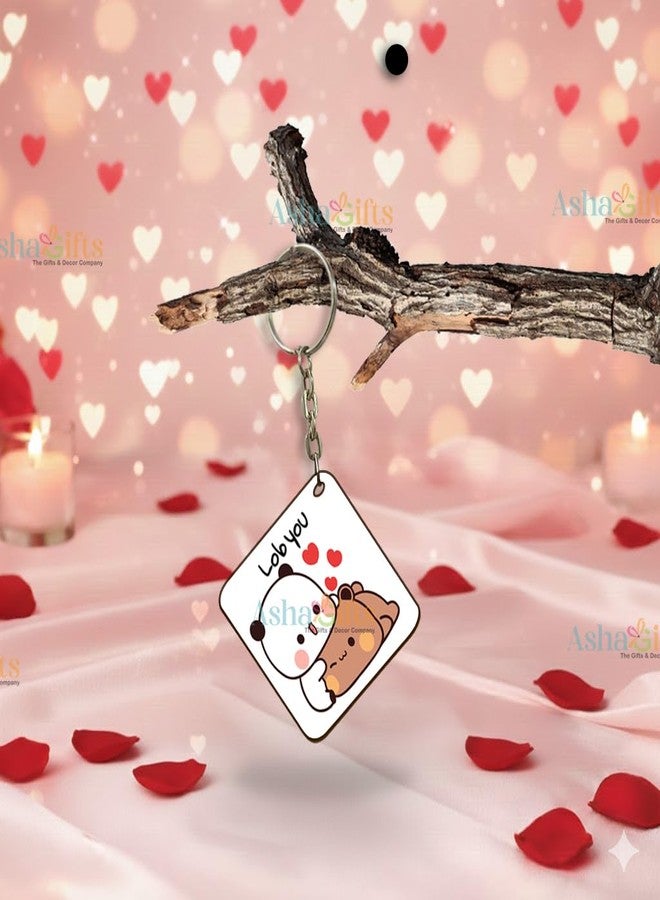 AshaGifts Bubu Dudu Cushion Love Gifts for Birthday|Anniversary for Wife Cushion Cover with Filler Keychain and Mini Card Couple AT-90 - Image 4