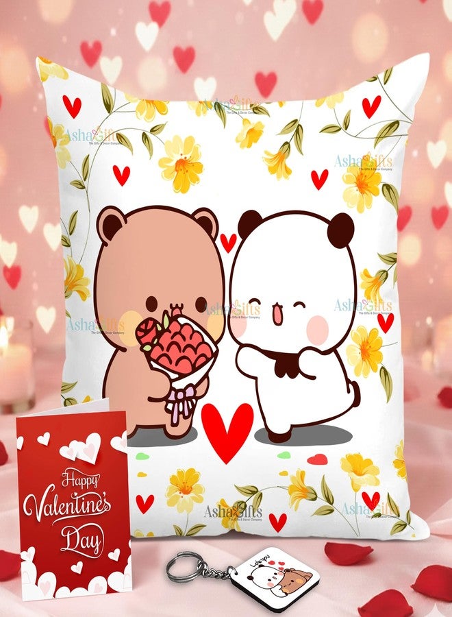 AshaGifts Bubu Dudu Cushion Love Gifts for Birthday|Anniversary for Wife Cushion Cover with Filler Keychain and Mini Card Couple AT-90 - Image 1