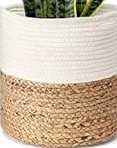 Giya Rugs Premium Jute with Cotton Rope Plant Basket| Woven Indoor Planter Storage Organizer for Decorative Floor Flower Pot|Closet Storage Bin Table Desk Basket for Modern Home Decoration (11 Inches)  - Image 2