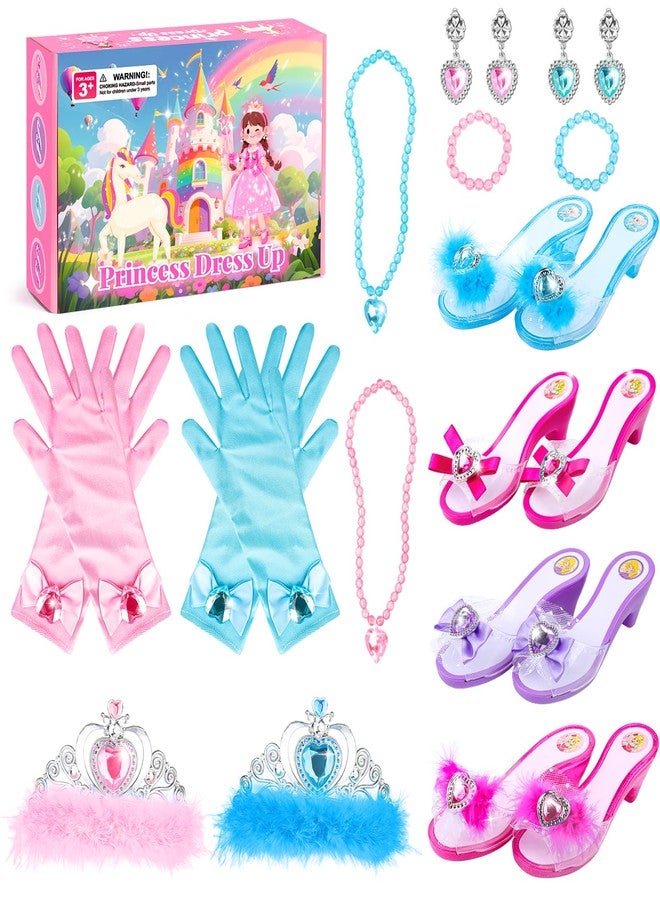 DISHIO Girls Princess Dress Up Shoes and Jewelry Boutique Upgraded Princess Shoes and Accessories with 4 Pair of Princess Play Shoes and Jewelry Set for Toddlers Little Girls Aged 3 4 5 6 - Image 1