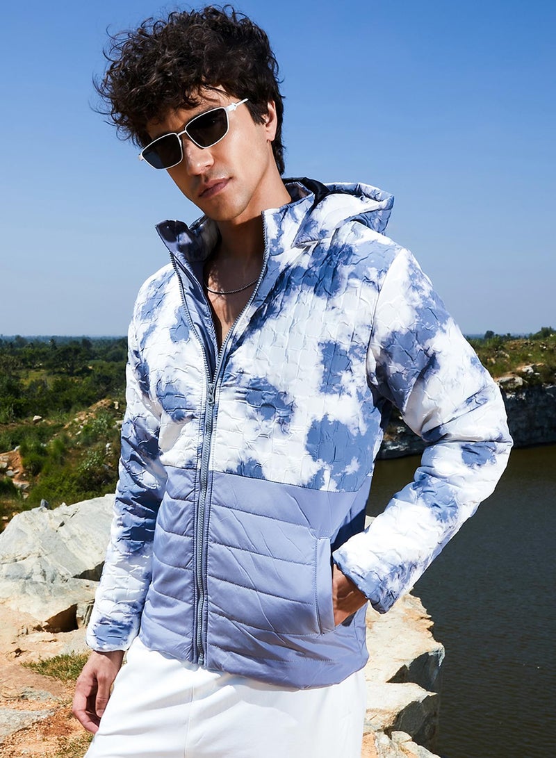 كامبوس سوترا Men's White & Light Grey Tie-Dye Block Puffer Jacket  - Image 1