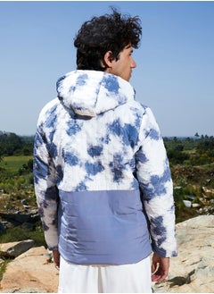 Campus Sutra Men's White & Light Grey Tie-Dye Block Puffer Jacket  - Image 5