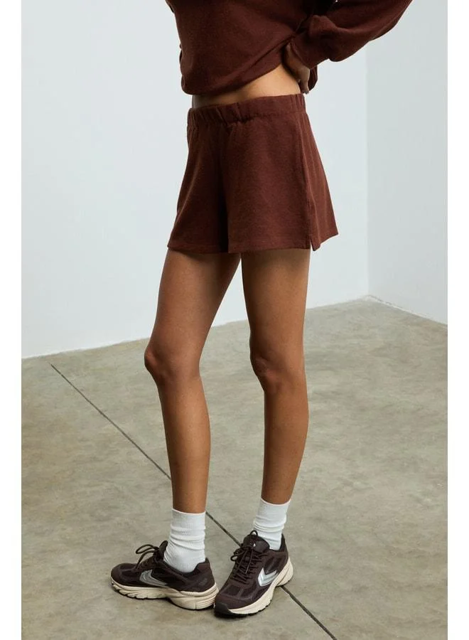 URBAN BEAT HAPRUS Women's Soft and Stretchy Fabric Double-Pocket Brown Shorts.