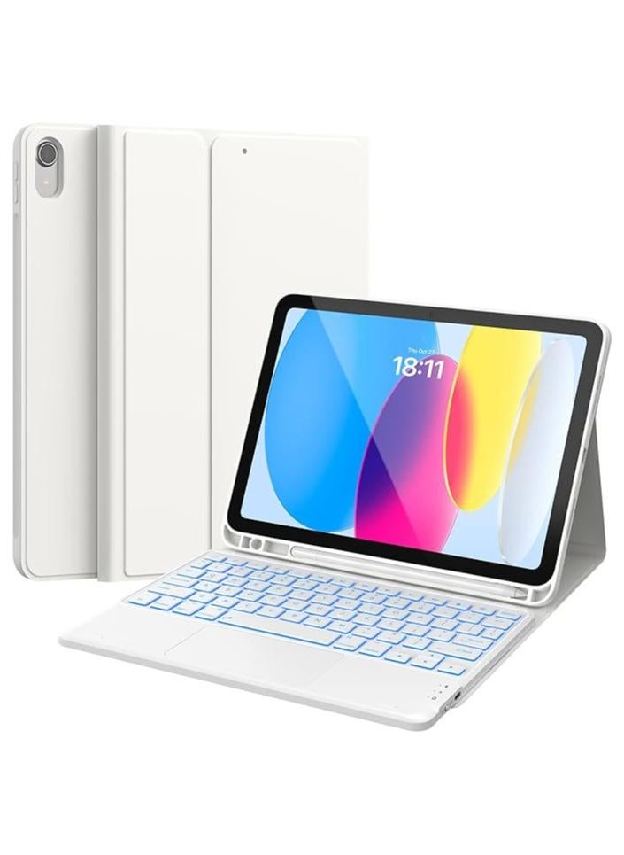 CHESONA for iPad 10th Generation keyboard Case with Arabic and English Keyboard, 3 Color Backlight, Multi-Touch Trackpad, Flip Stand Case with Pencil Holder, 2 Bluetooth Channels for iPad 10th 10.9 inch 2022, - Image 1