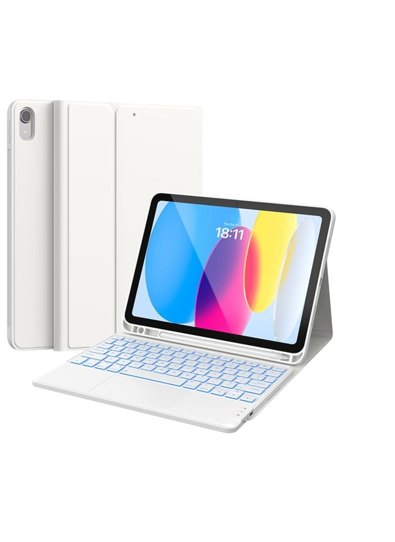ماركة غير محددة حافظة لوحة مفاتيح CHESONA لجهاز iPad الجيل العاشر مع لوحة مفاتيح عربية وإنجليزية، وإضاءة خلفية ثلاثية الألوان، ولوحة تتبع متعددة اللمس، وحافظة قابلة للطي مع حامل قلم رصاص، وقناتي بلوتوث لجهاز iPad 10 10.9 بوصة 2022،  - Image 1