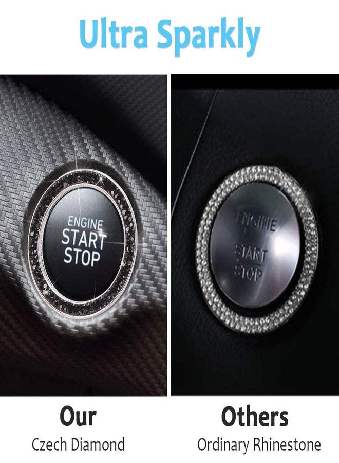 ToBeQueen Bling Car Crystal Rhinestone Ring Emblem Sticker, Car Interior Decoration, Bling Car Accessories for Women, Push to Start Button, Key Ignition Starter & Knob Ring (Black) - Image 3