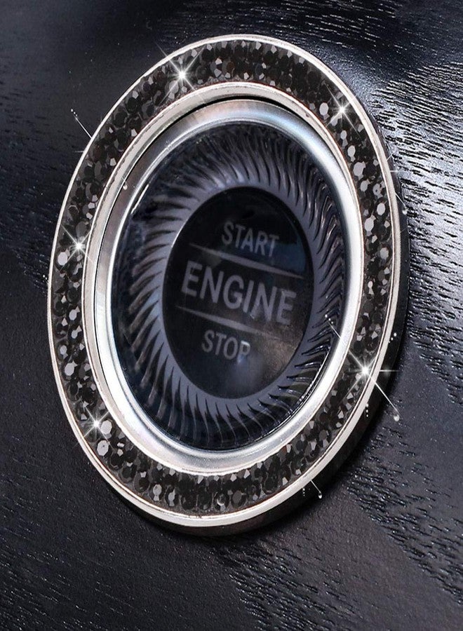 ToBeQueen Bling Car Crystal Rhinestone Ring Emblem Sticker, Car Interior Decoration, Bling Car Accessories for Women, Push to Start Button, Key Ignition Starter & Knob Ring (Black) - Image 5