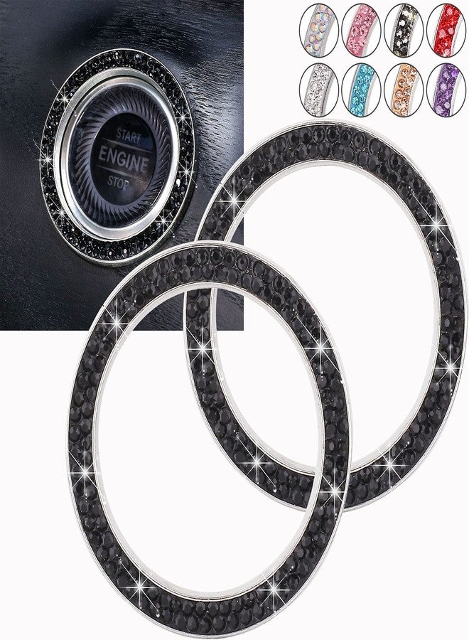 ToBeQueen Bling Car Crystal Rhinestone Ring Emblem Sticker, Car Interior Decoration, Bling Car Accessories for Women, Push to Start Button, Key Ignition Starter & Knob Ring (Black) - Image 1