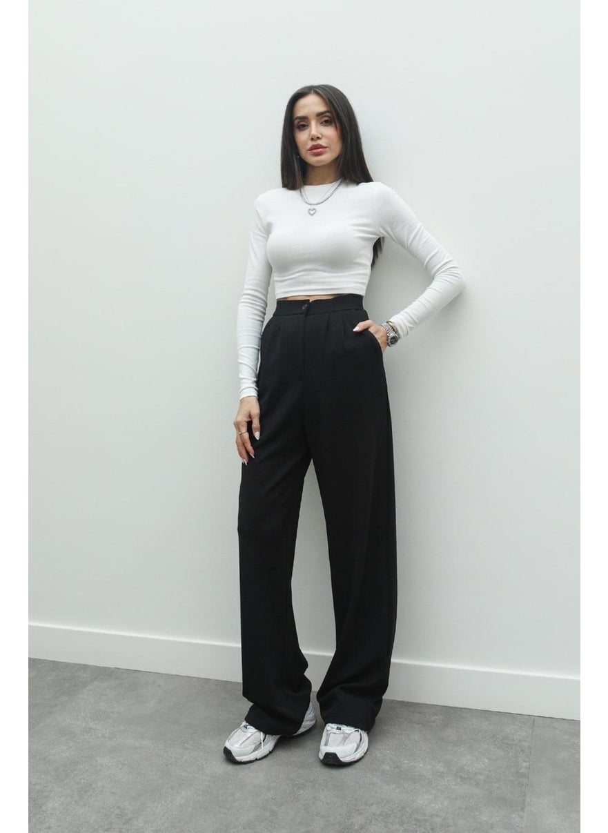 Havoş Havos Black Double Pleated Palazzo Trousers  - Image 1