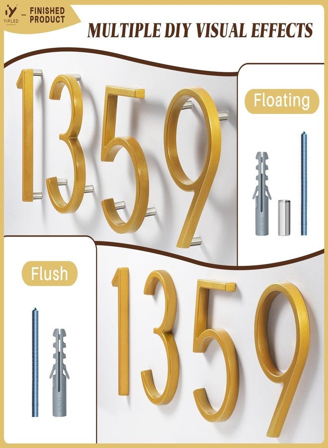 YIPLED 5 Inch House Numbers for Outside, Metal Address Number 3 - Modern Design, Weather-Resistant Gold Powder Coated Finish, No Fading (Gold) - Image 4