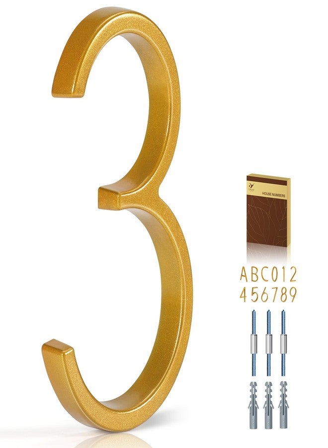YIPLED 5 Inch House Numbers for Outside, Metal Address Number 3 - Modern Design, Weather-Resistant Gold Powder Coated Finish, No Fading (Gold) - Image 1