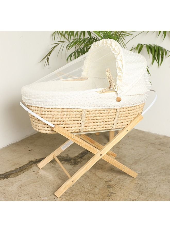 Portable Baby Moses Basket Cot With Durable Stand (off white)  - Image 1