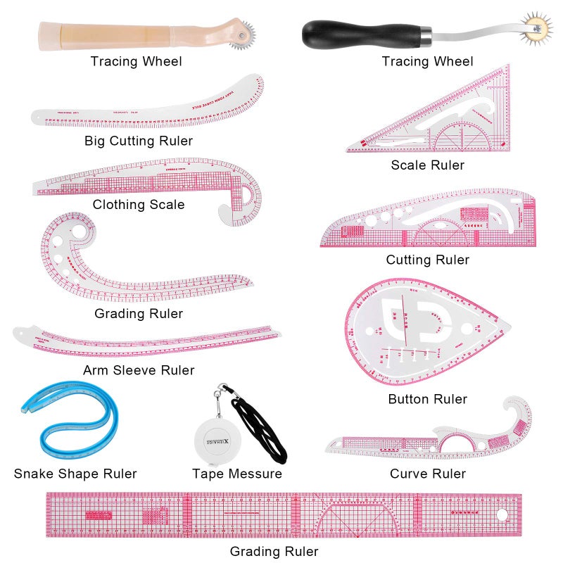 EXTCCT 13PCS Styling Sewing French Curve Ruler Set, Dress Makers Rulers Clear Sewing Tailors Pattern Making Ruler for Fashion Design and Guides - Image 5