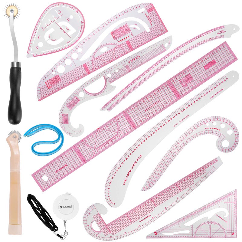 EXTCCT 13PCS Styling Sewing French Curve Ruler Set, Dress Makers Rulers Clear Sewing Tailors Pattern Making Ruler for Fashion Design and Guides - Image 1