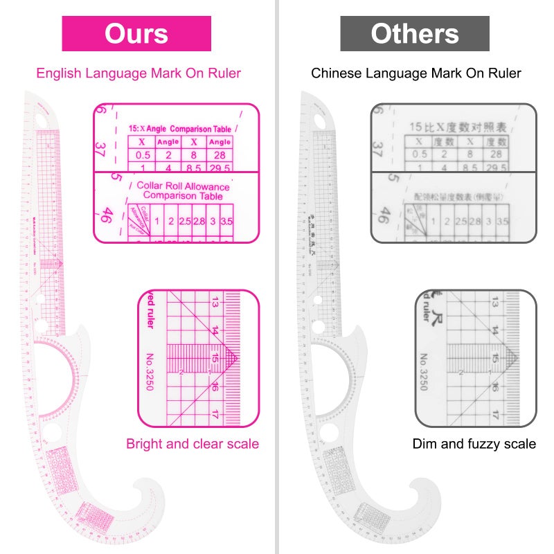 EXTCCT 13PCS Styling Sewing French Curve Ruler Set, Dress Makers Rulers Clear Sewing Tailors Pattern Making Ruler for Fashion Design and Guides - Image 3