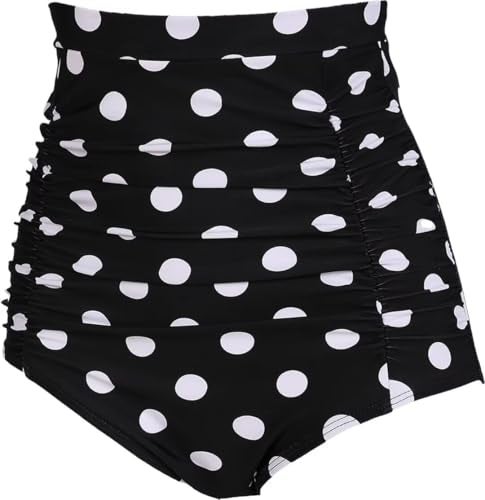 COCOPEAR Women's Ruched High Waisted Bikini Bottom Retro Vintage Swim Short Tankinis Polka Dot Black XL/12-14 - Image 2