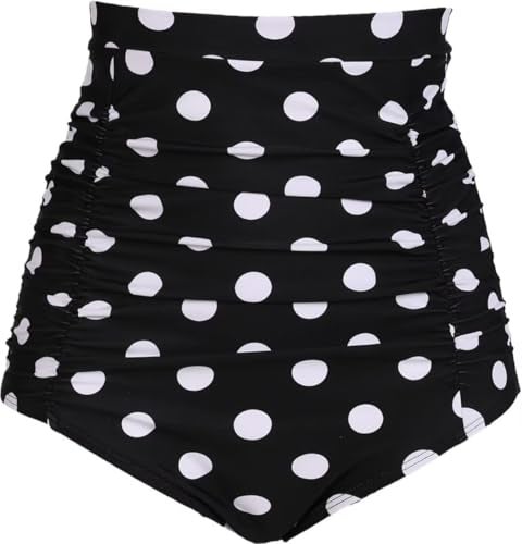 COCOPEAR Women's Ruched High Waisted Bikini Bottom Retro Vintage Swim Short Tankinis Polka Dot Black XL/12-14 - Image 1