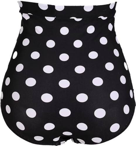 COCOPEAR Women's Ruched High Waisted Bikini Bottom Retro Vintage Swim Short Tankinis Polka Dot Black XL/12-14 - Image 3