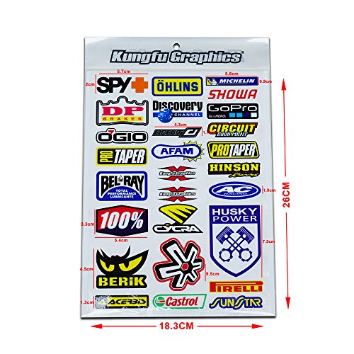 Kungfu Graphics Micro Sponsor Logo Racing Sticker Sheet Universal (7.2X 10.2 inch), White Blue, MSS (23) - Image 1