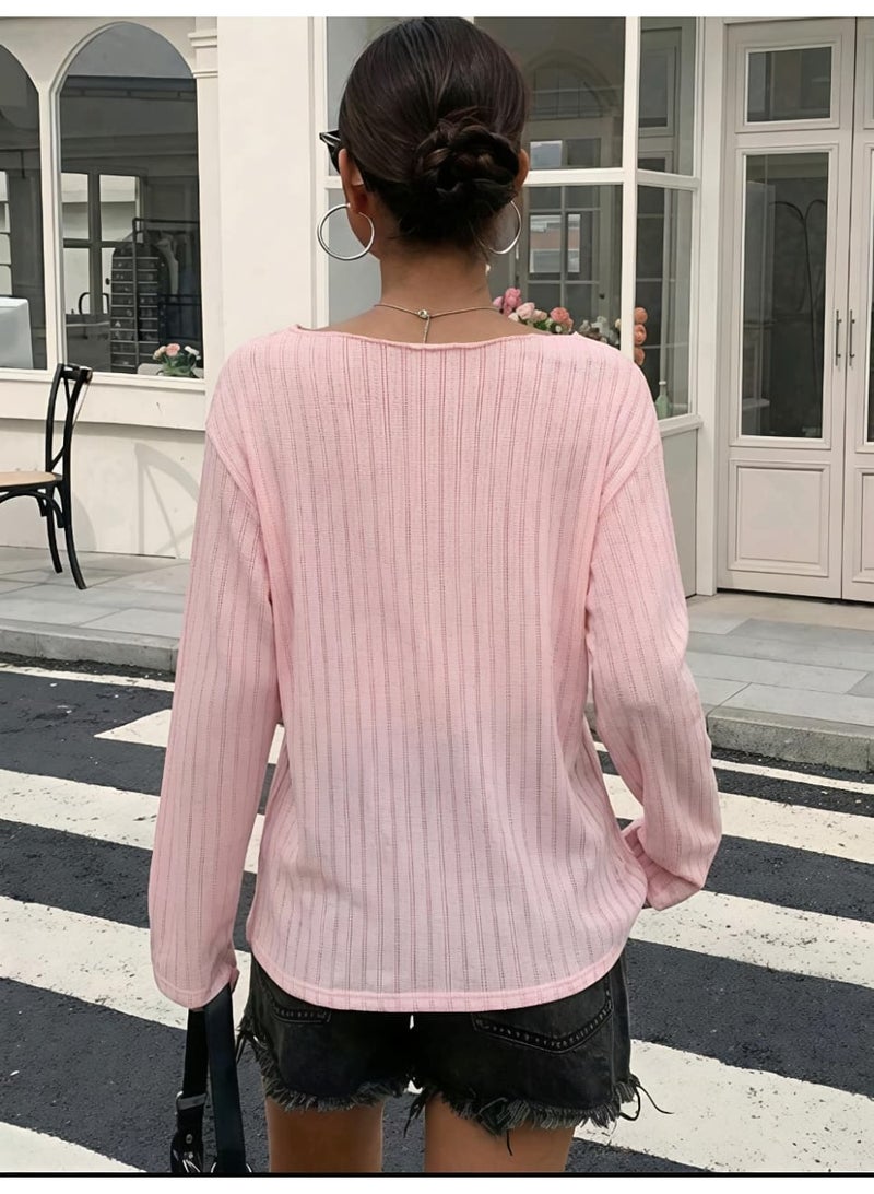 DAZY Women's Loose Fit Deep V-Neck Long Sleeve Sheer Casual Top - Image 5