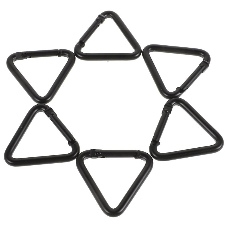 6 Pack Black Aluminum Triangle Carabiner Clips for Outdoor Camping Hiking Accessory Keychain - Image 2