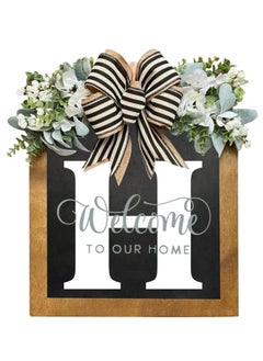 Y&D Welcome Sign Creative Bowknot Letter Wreath In Front Of The Door Outdoor Decoration Props For The Courtyard 35x40CM  - Image 1