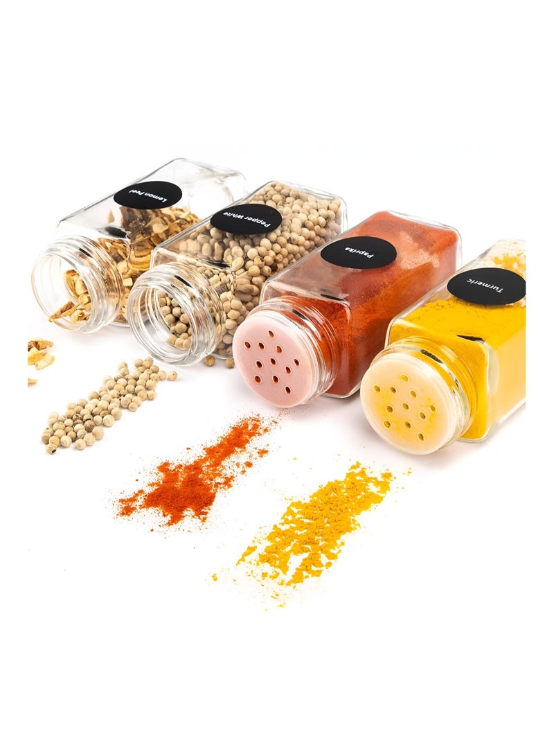 24 Pcs Glass Spice Jars with White Printed Spice Labels 4oz Empty Square Spice Bottles Shaker Lids and Airtight Metal Caps Silicone Collapsible Funnel - Image 2