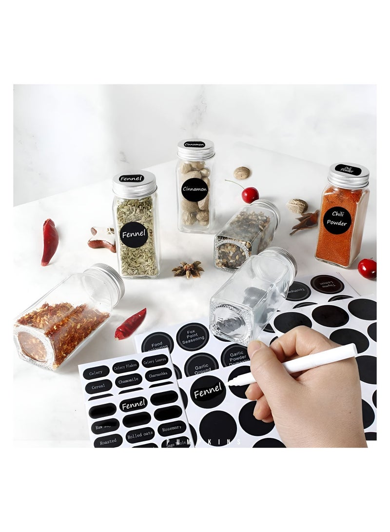 24 Pcs Glass Spice Jars with White Printed Spice Labels 4oz Empty Square Spice Bottles Shaker Lids and Airtight Metal Caps Silicone Collapsible Funnel - Image 3