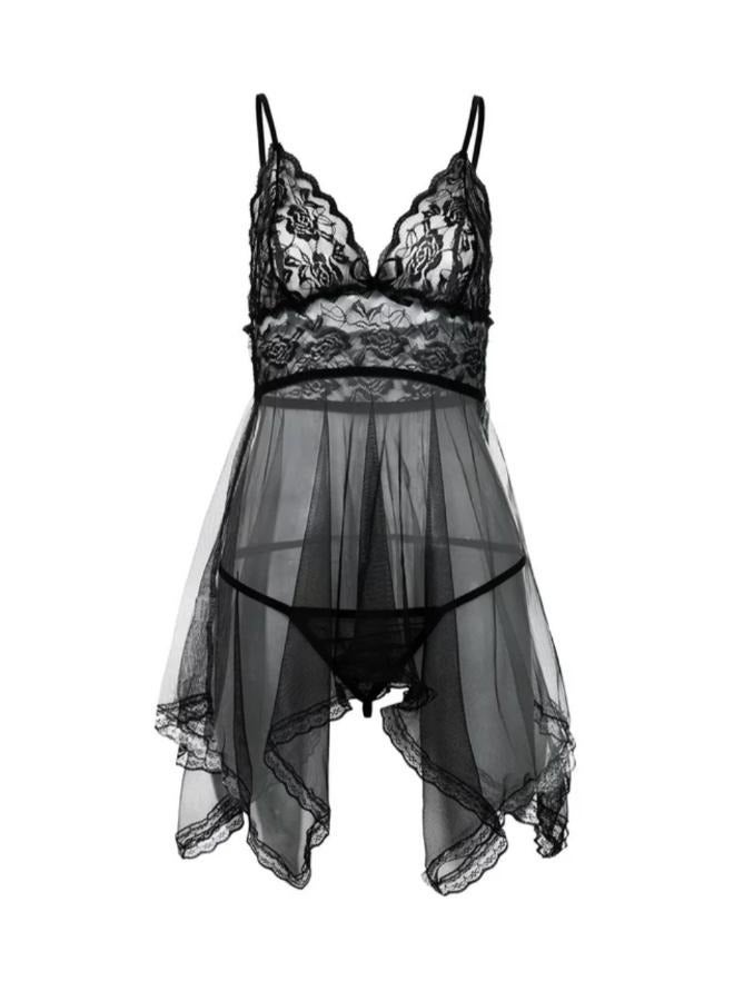 Lingerie Night Dress Sleepwear Underwear Strap Dress V Neck Lace Decor with Thong NO: 53