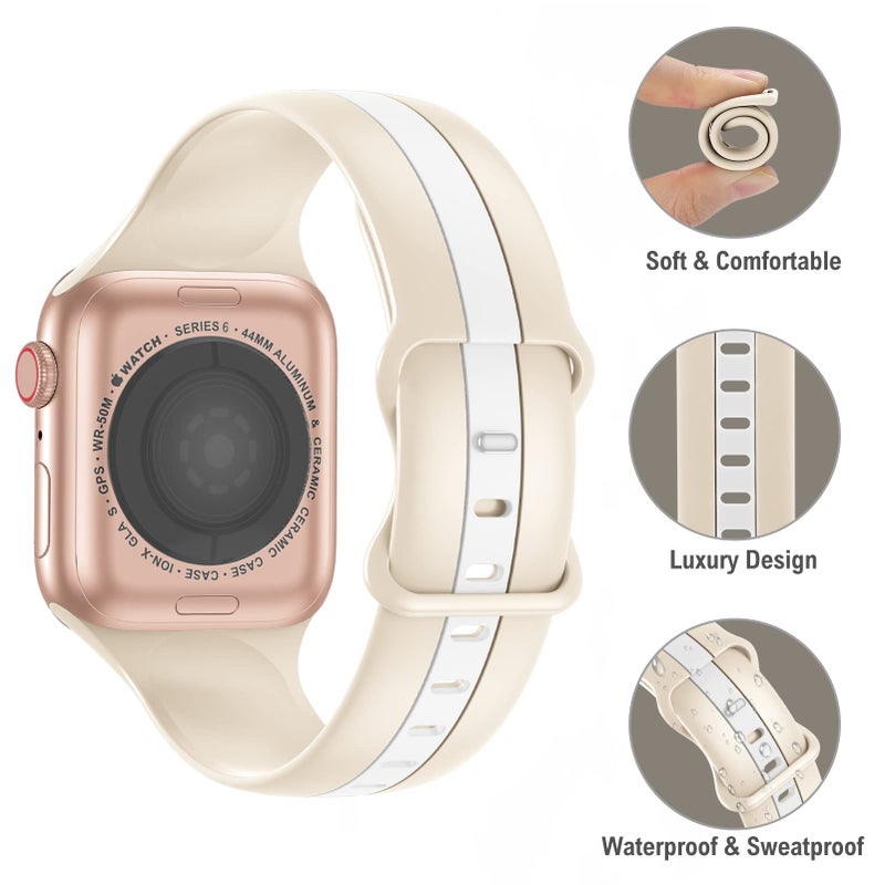 Seizehe Designer Sport Band Compatible with Apple Watch iWatch Bands 38mm 40mm 41mm 42mm 44mm 45mm 49mm Men Women, Soft Silicone Strap Wristbands for Apple Watch Series 11/10/9/8/7/6/5/4/3/2/1/se/Ultra (A-Walnut White, 38/40/41/42mm(Series 11 10)) - Image 2