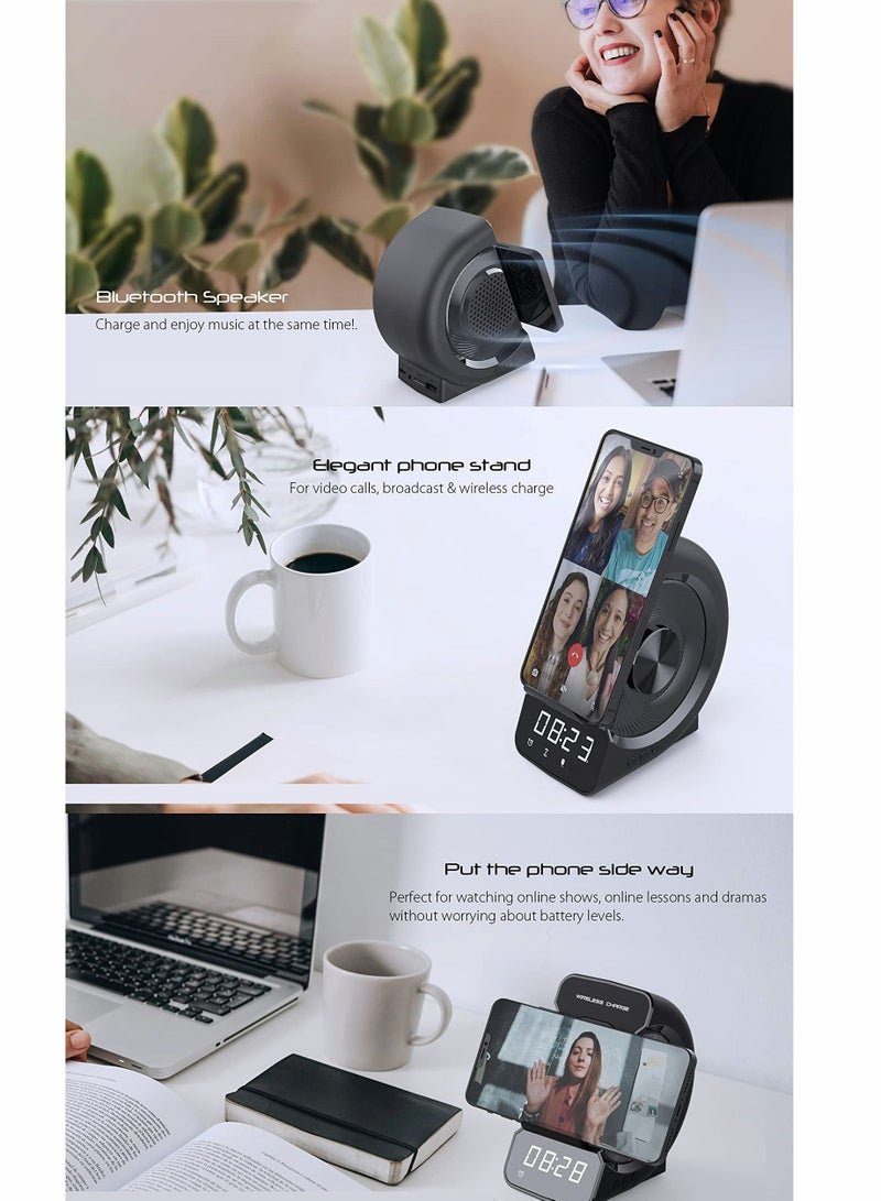 Y&D Bluetooth Speaker with Wireless Charger Stand Alarm Clock FM Radio HiFi Sound Quality Stereo and Wired Charging Simultaneously for iPhone Android Phone  - Image 5