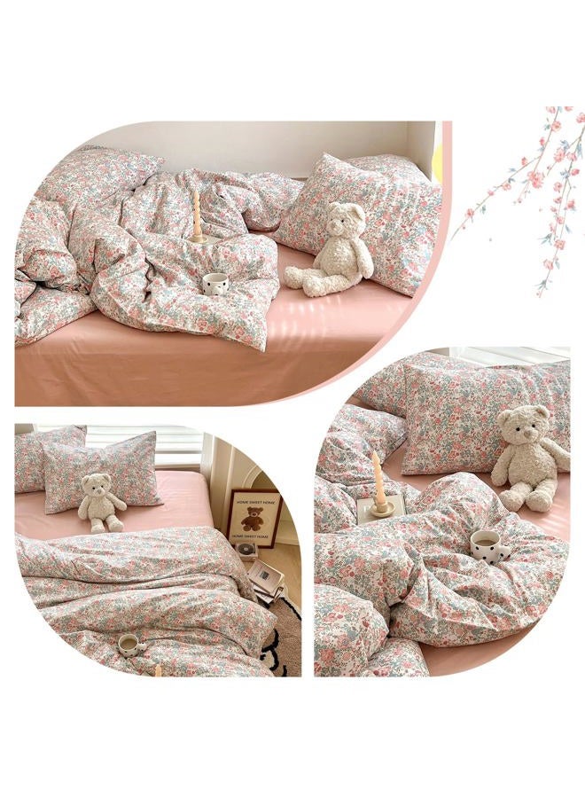 MOTNTD Green Pink Rose Floral Duvet Cover Queen Garden Flower Bedding Set Queen Soft Cotton Boho Aesthetic Chic Duvet Cover Set Country Style Cute Bunny Pattern Comforter Cover with Zipper Closure - Image 5