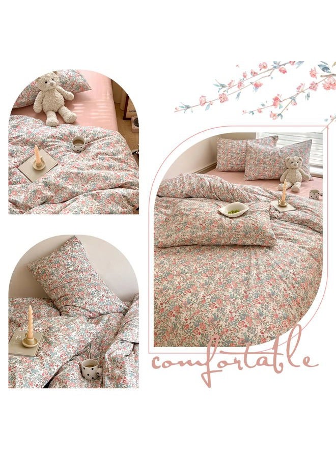 MOTNTD Green Pink Rose Floral Duvet Cover Queen Garden Flower Bedding Set Queen Soft Cotton Boho Aesthetic Chic Duvet Cover Set Country Style Cute Bunny Pattern Comforter Cover with Zipper Closure - Image 4