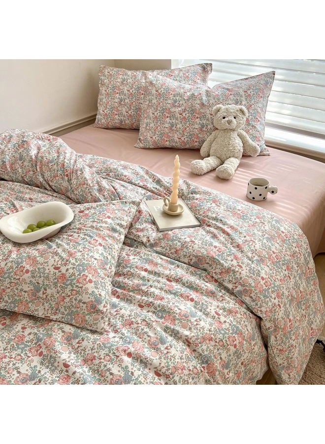 MOTNTD Green Pink Rose Floral Duvet Cover Queen Garden Flower Bedding Set Queen Soft Cotton Boho Aesthetic Chic Duvet Cover Set Country Style Cute Bunny Pattern Comforter Cover with Zipper Closure - Image 2