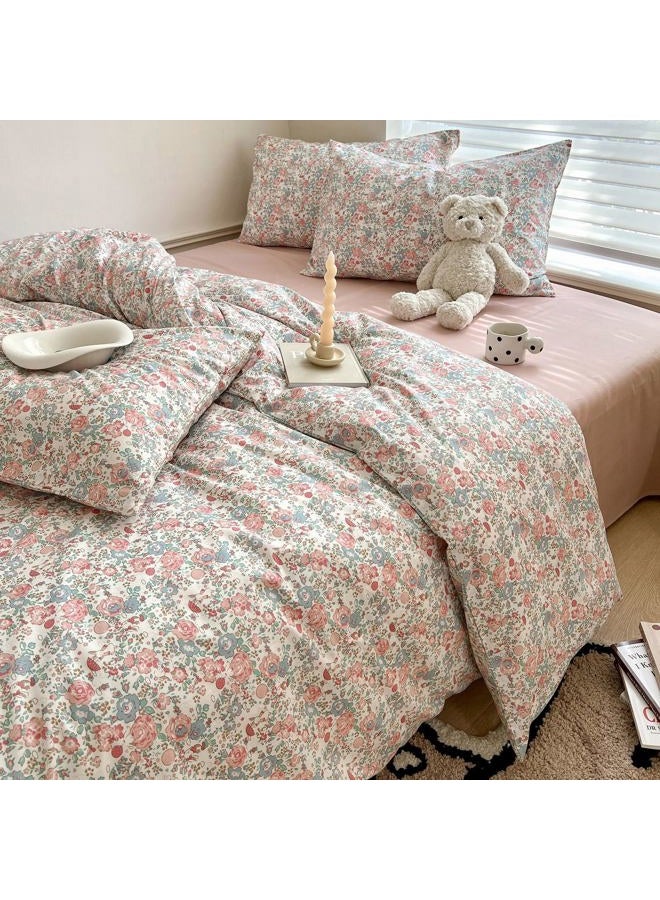 MOTNTD Green Pink Rose Floral Duvet Cover Queen Garden Flower Bedding Set Queen Soft Cotton Boho Aesthetic Chic Duvet Cover Set Country Style Cute Bunny Pattern Comforter Cover with Zipper Closure - Image 3