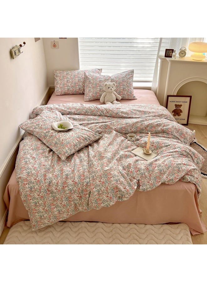 MOTNTD Green Pink Rose Floral Duvet Cover Queen Garden Flower Bedding Set Queen Soft Cotton Boho Aesthetic Chic Duvet Cover Set Country Style Cute Bunny Pattern Comforter Cover with Zipper Closure - Image 1