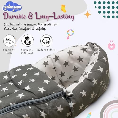 Infans Mini مجموعة مستلزمات سرير الأطفال الصغيرة Infans Mini للرضع حديثي الولادة، كيس نوم للرضع، سرير بشبكة البعوض مناسب للأطفال حتى 6 أشهر (رمادي نجمي) - Image 5