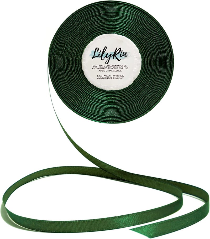 LilyRin Dark Green Ribbon 1/4 Inches 36 Yards Satin Roll Perfect for Scrapbooking, Art, Wedding, Wreath, Baby Shower, Packing Birthday, Wrapping Christmas Gifts - Image 1