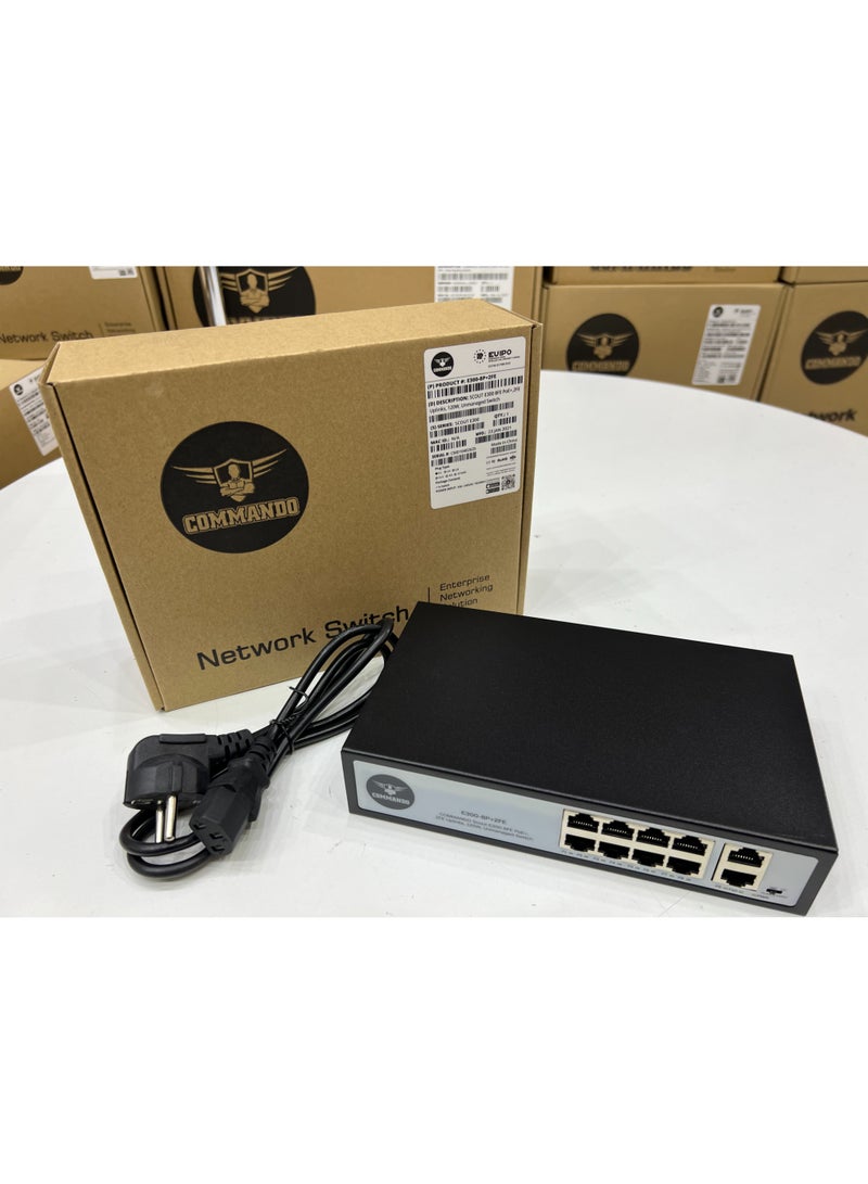 COMMANDO E300 8FE PoE+, 2FE Uplinks, 130W, Unmanaged Switch -- 8+2 PoE Switch, IEEE802.3af/at 15.4W/30W PoE+, 8 Port PoE Switch, 2Gbps Switching Capacity, Ethernet Switch, Network Switch - E300-8P+2FE - Image 3