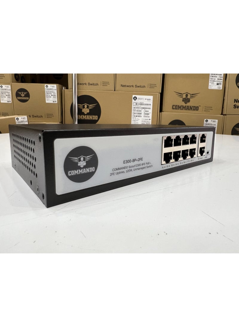 COMMANDO E300 8FE PoE+, 2FE Uplinks, 130W, Unmanaged Switch -- 8+2 PoE Switch, IEEE802.3af/at 15.4W/30W PoE+, 8 Port PoE Switch, 2Gbps Switching Capacity, Ethernet Switch, Network Switch - E300-8P+2FE - Image 5