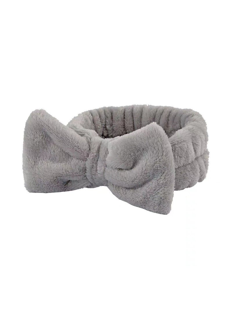 Generic South Korea cute bow face washing hair band plush simple solid color hair band womens non-slip band high elastic hair accessories Gray 