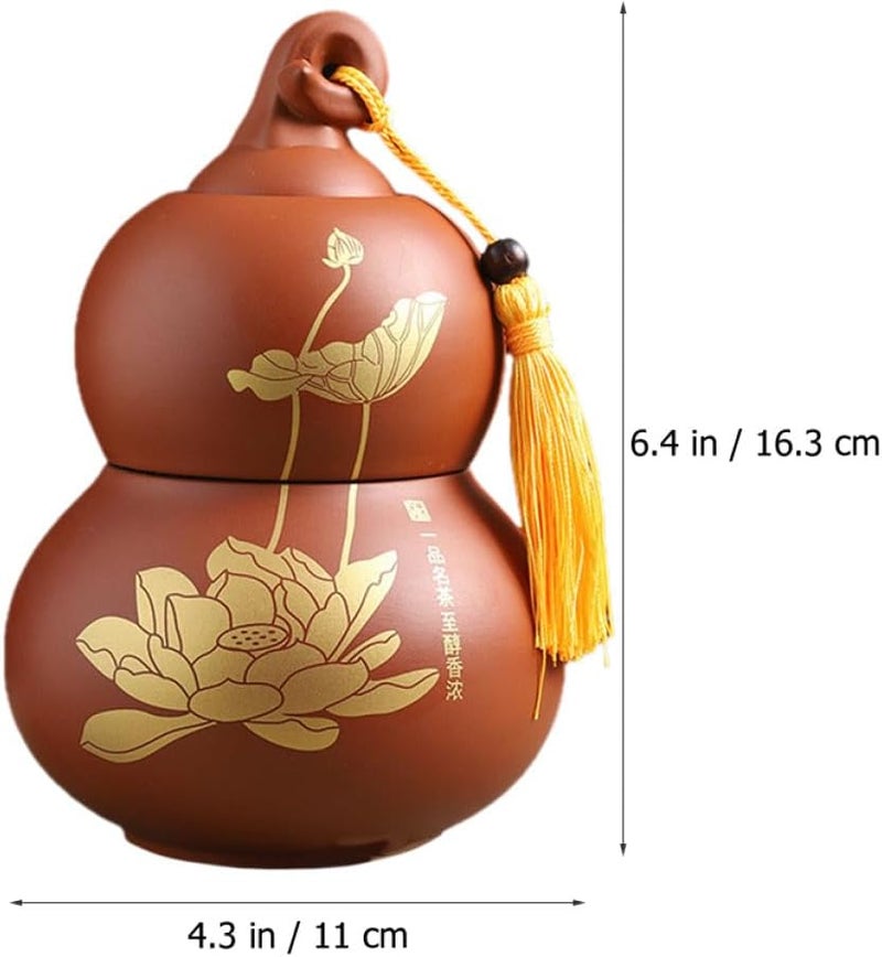 KALLORY Gourd Shaped Ceramic Tea Canister Airtight Two-layer Purple Clay Tea Storage Jar Household Kitchen Sealing Container and Food Preservation - Image 2
