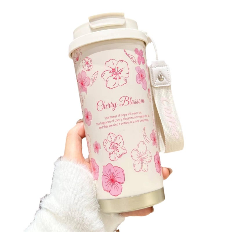 كوب قهوة للسفر باللون الأسود بغطاء بشفاط ومناسب لحامل الأكواب من ستانلس ستيل، 500 ml مع غطاء بقشة من الستانلس ستيل للاستخدام الداخلي للرحلات اليومية للحمل اليومي - Image 5