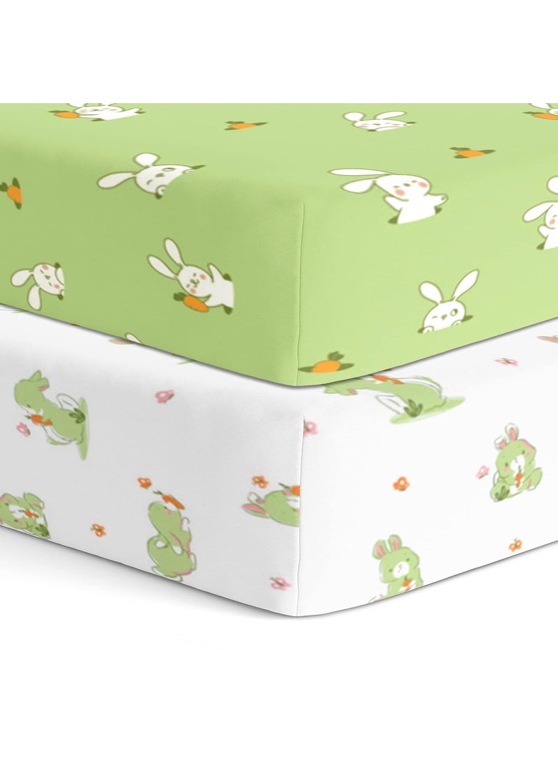 The White Cradle Cotton Baby Crib Fitted Bed Sheets for Cot Organic Twill Fabric Baby Bedding for New Born Infants Toddlers 52x28 Pack of 2 The White Cradle White Green Bunny 