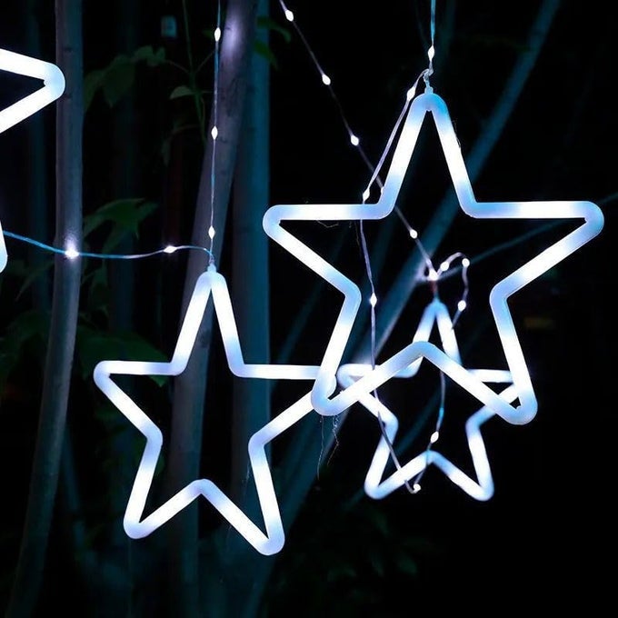 NEON STAR CURTAIN LED LIGHT DIWALI CHRISTMAS HALOWEEN PARTY CELEBRATION FESTIVAL HOLIDAY LIGHTS HOME DECORATION 4 BIG 23CM 4 STAR SMALL 15 CM PLUG IN WHITE COLOR
