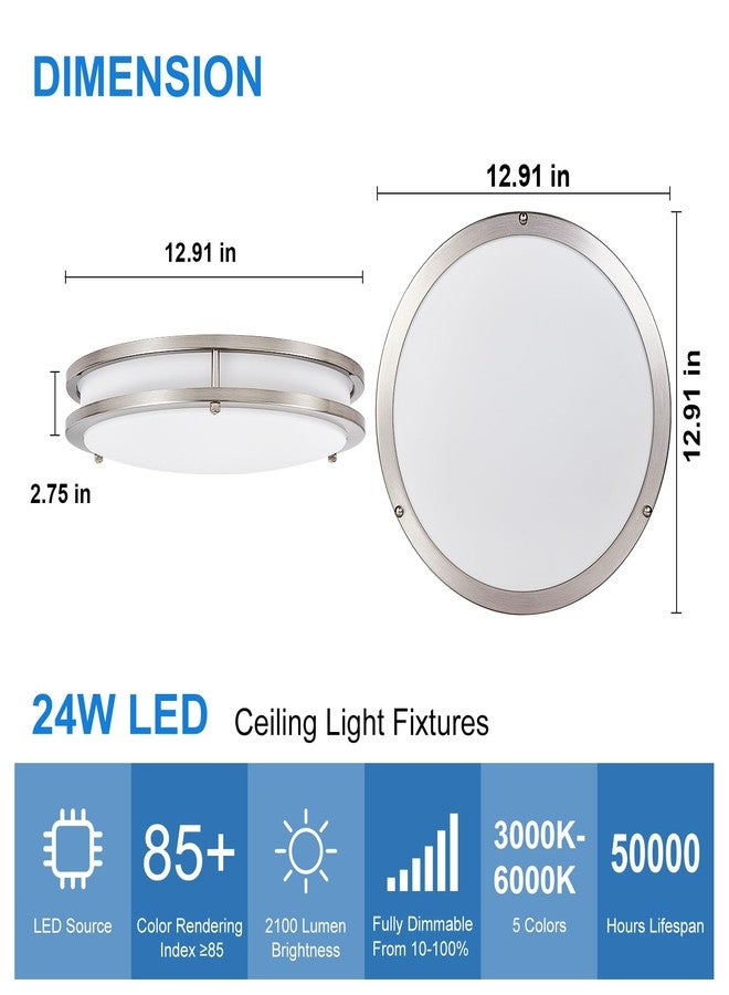 DINGLILIGHTING DLLT 2Pack Flush Mount LED Ceiling Light: 13 Inch 5CCT (3000K-6000K) & Dimmable Ceiling Light Fixtures for Bedroom Hallway - 24W Modern Brushed Nickel Super Bright Kitchen Lighting Fixtures Ceiling - Image 5