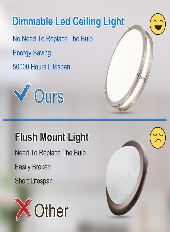 DINGLILIGHTING DLLT 2Pack Flush Mount LED Ceiling Light: 13 Inch 5CCT (3000K-6000K) & Dimmable Ceiling Light Fixtures for Bedroom Hallway - 24W Modern Brushed Nickel Super Bright Kitchen Lighting Fixtures Ceiling - Image 2